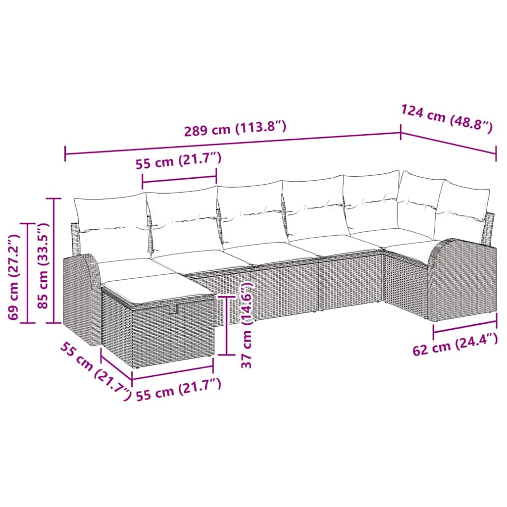 Garten-Sofa-Set 7 pcs Braun und Creme 289 x 124 x 85 cm